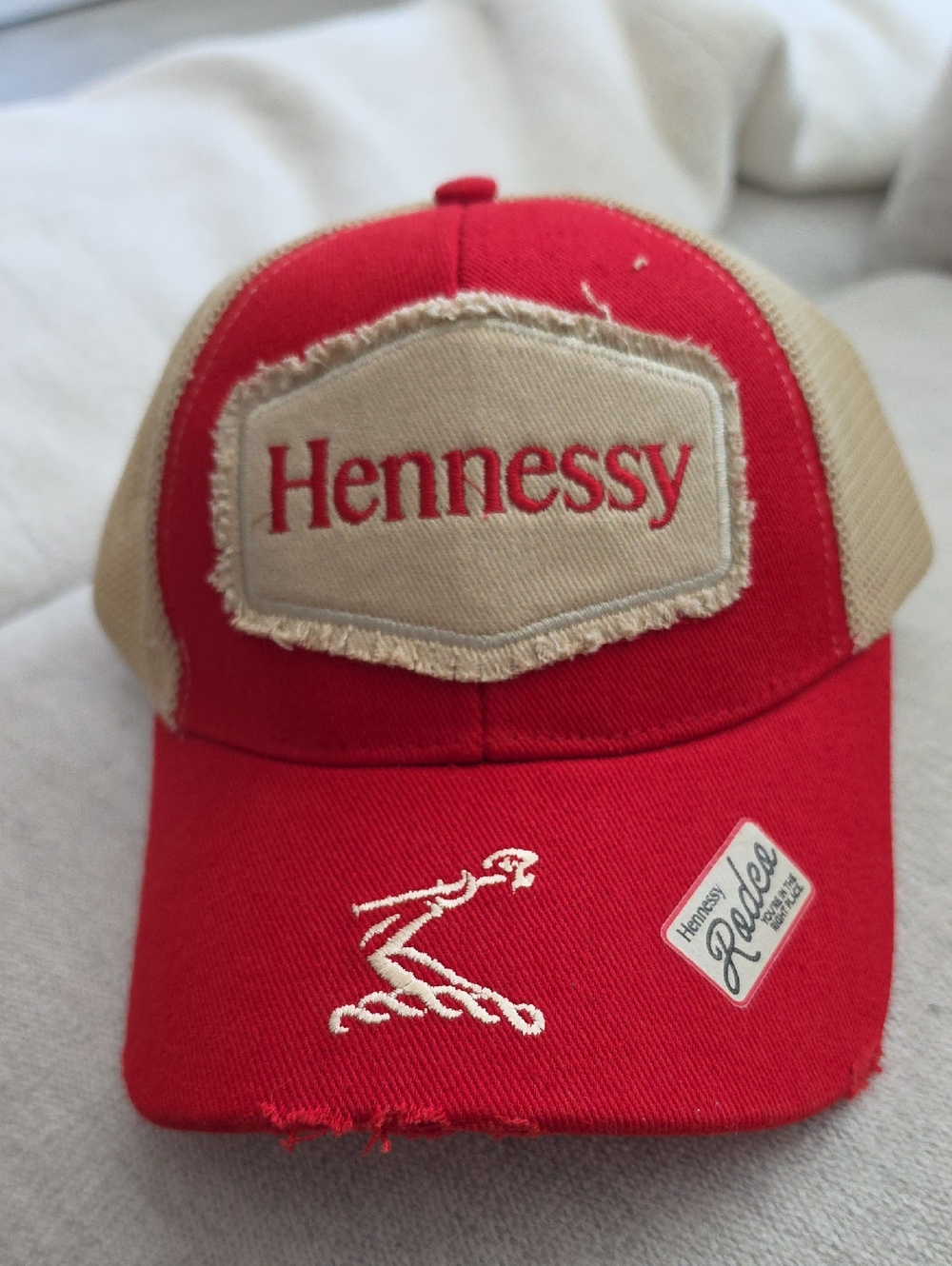 Henne Red and Tan Hennessy Logo Trucker Hat